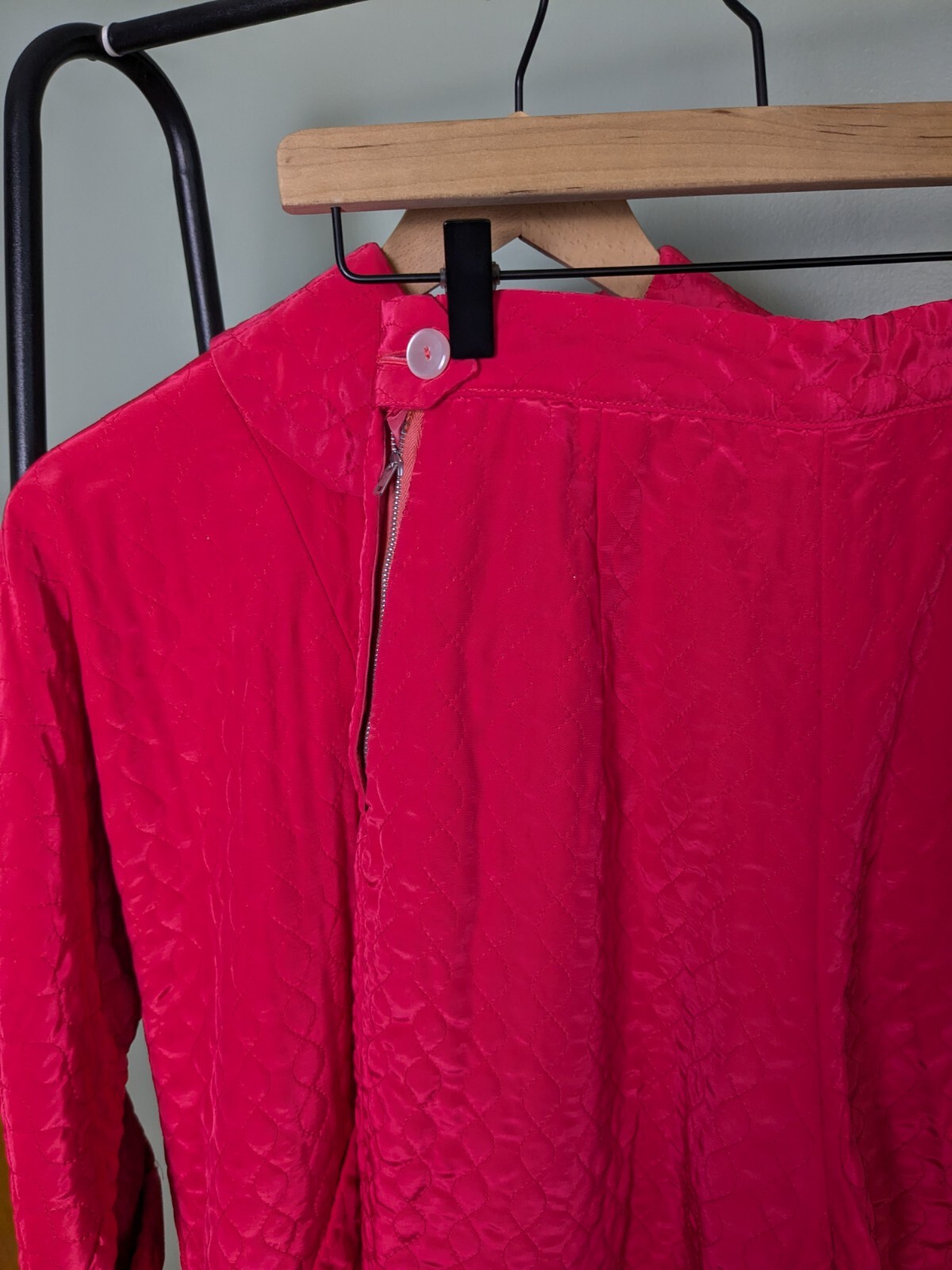 Vintage Magenta Pink Peter Pan Collar Quilted Rhinestone Buttons Lounge Set