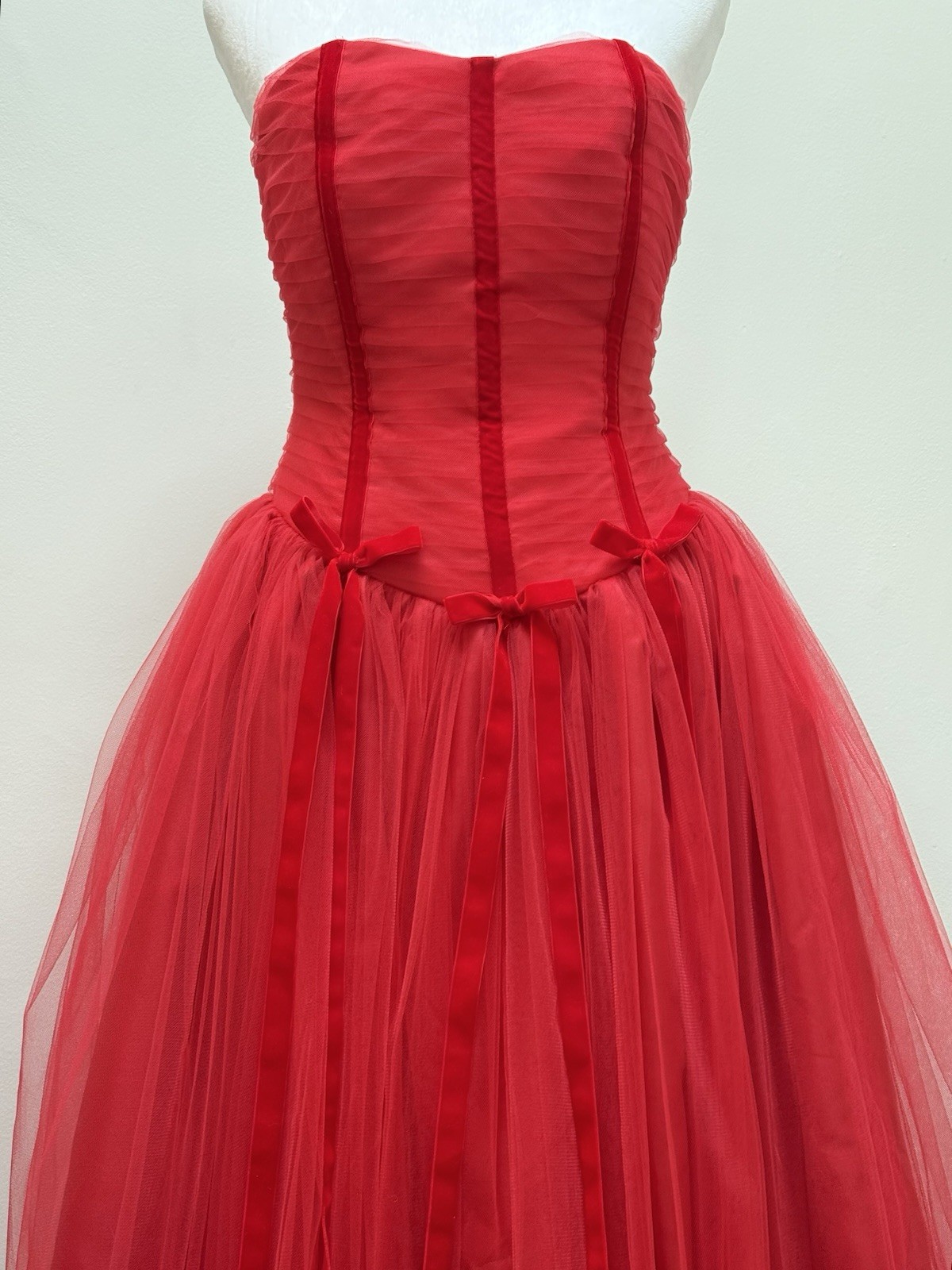 Vtg Red Tulle Poofy Dress Hi Low 50s Style Y2K Party Prom XS/S Christie Helene*