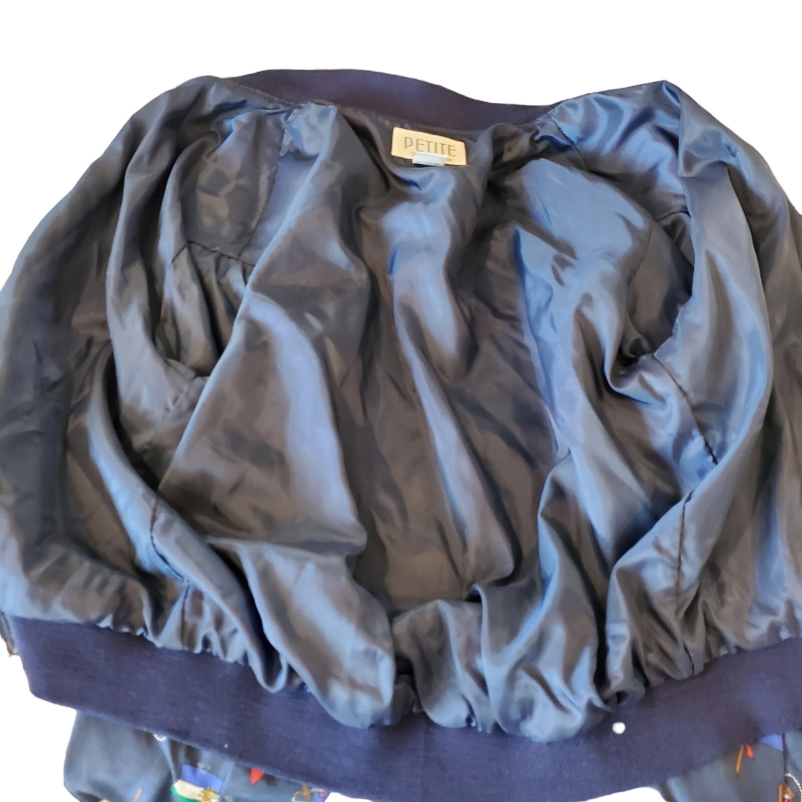 Vintage 90s Navy Blue Silk Womens Bomber Jacket S/M Flags Nautical Yacht