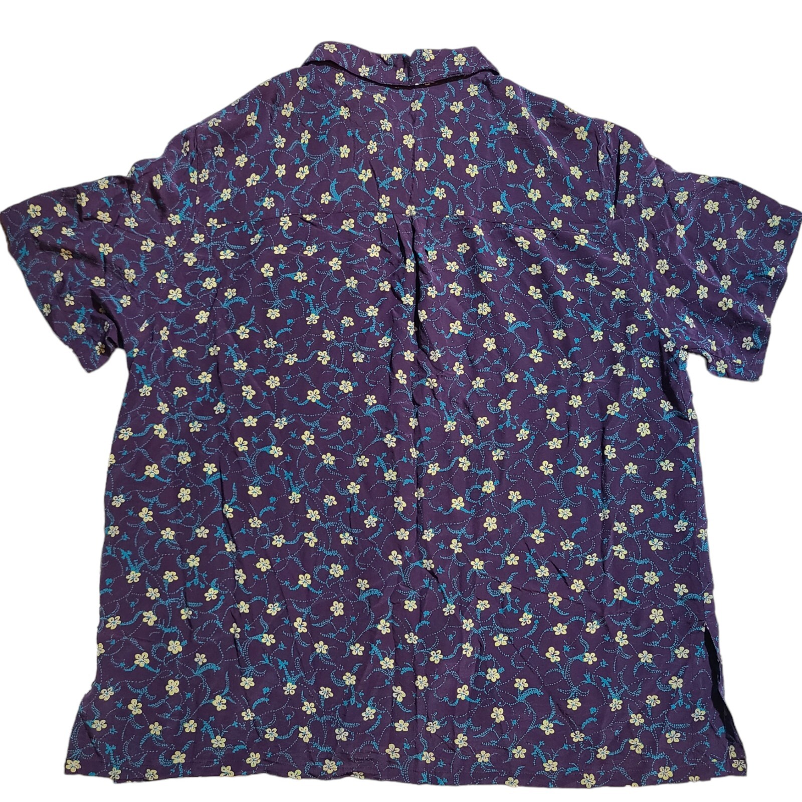 Vintage Amanda Smith Pure Silk Purple Blue Yellow Flowal Shirt Size 14