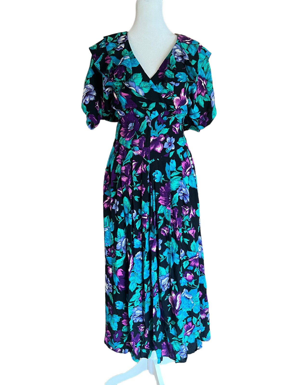 VTG Dawn Joy Fashions Floral Maxi Dress Size M/L Buttoned Bodice 80s 90s Smocked