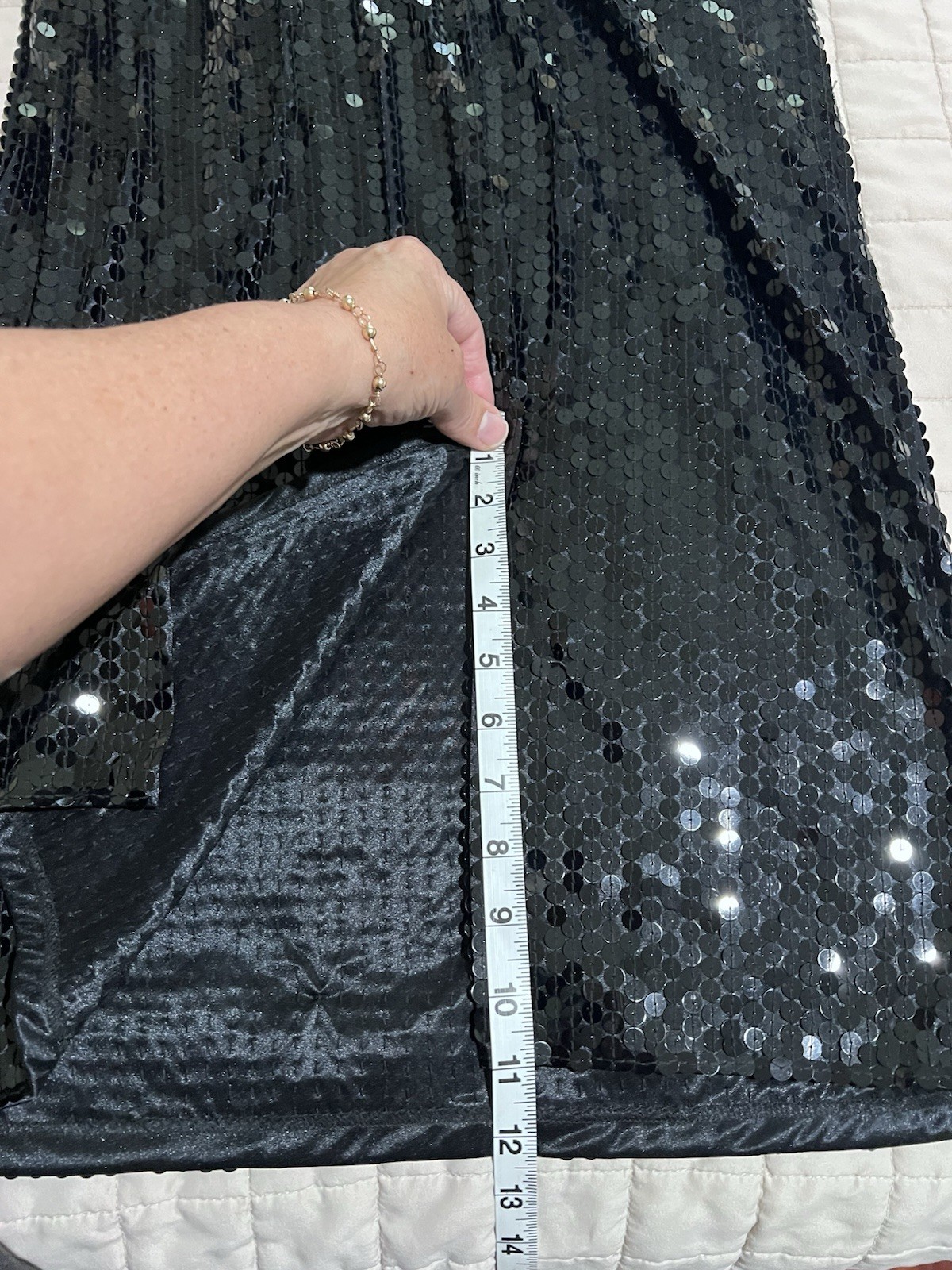 Vtg 80s Fashion LBD Little Black Dress Party Cocktail Midi All Over Sequin 10/12