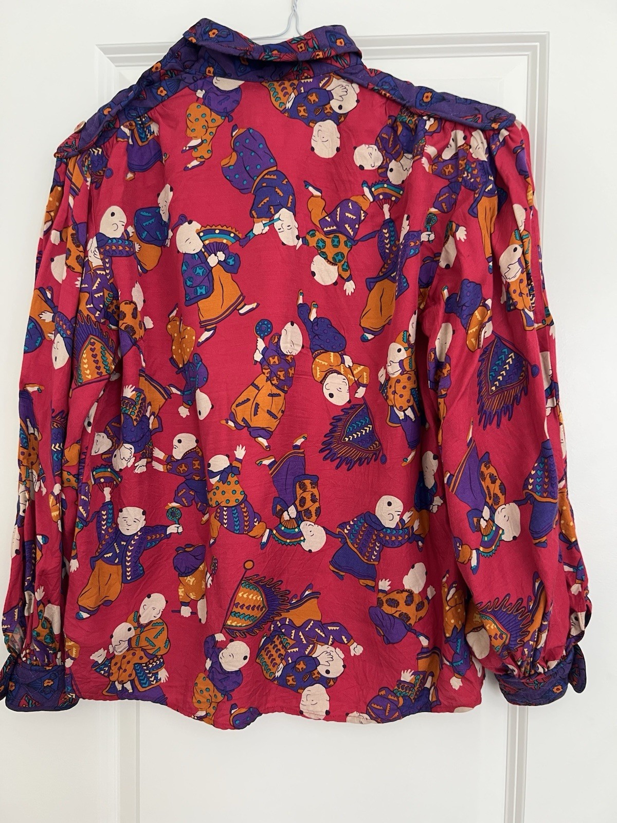 Vintage Jeanne Marc Asian Print Petite Blouse Shirt Size M, Made In USA