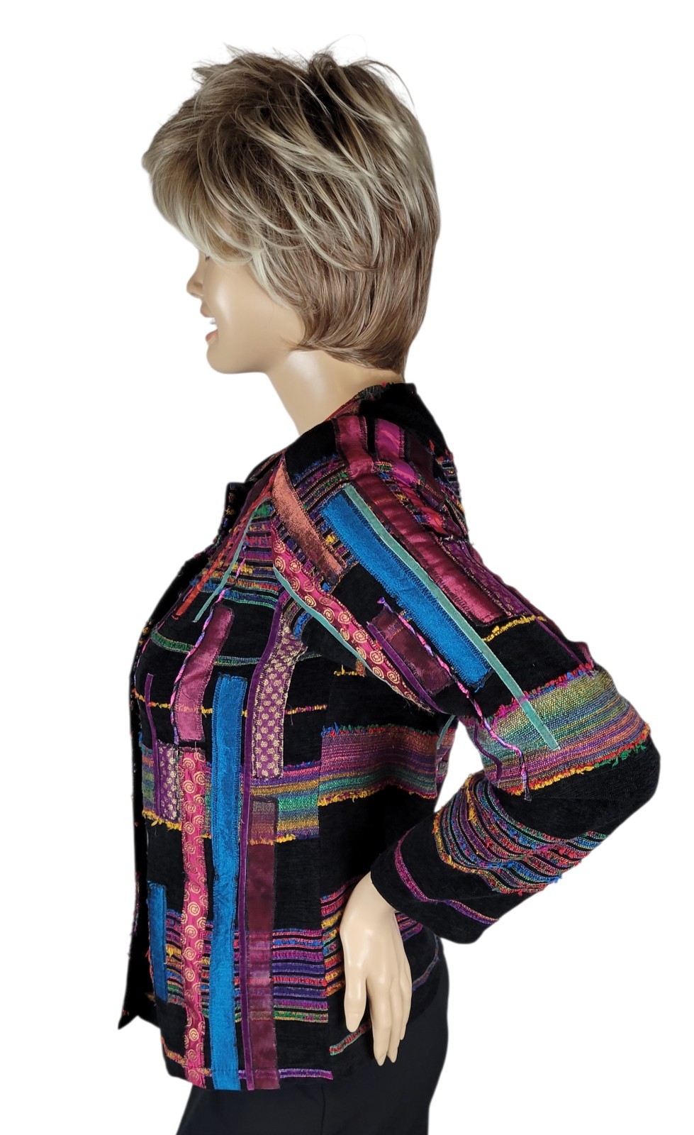Vintage Women’s Choices Patchwork Coat Jacket Art Deco Style Snap Button Size M