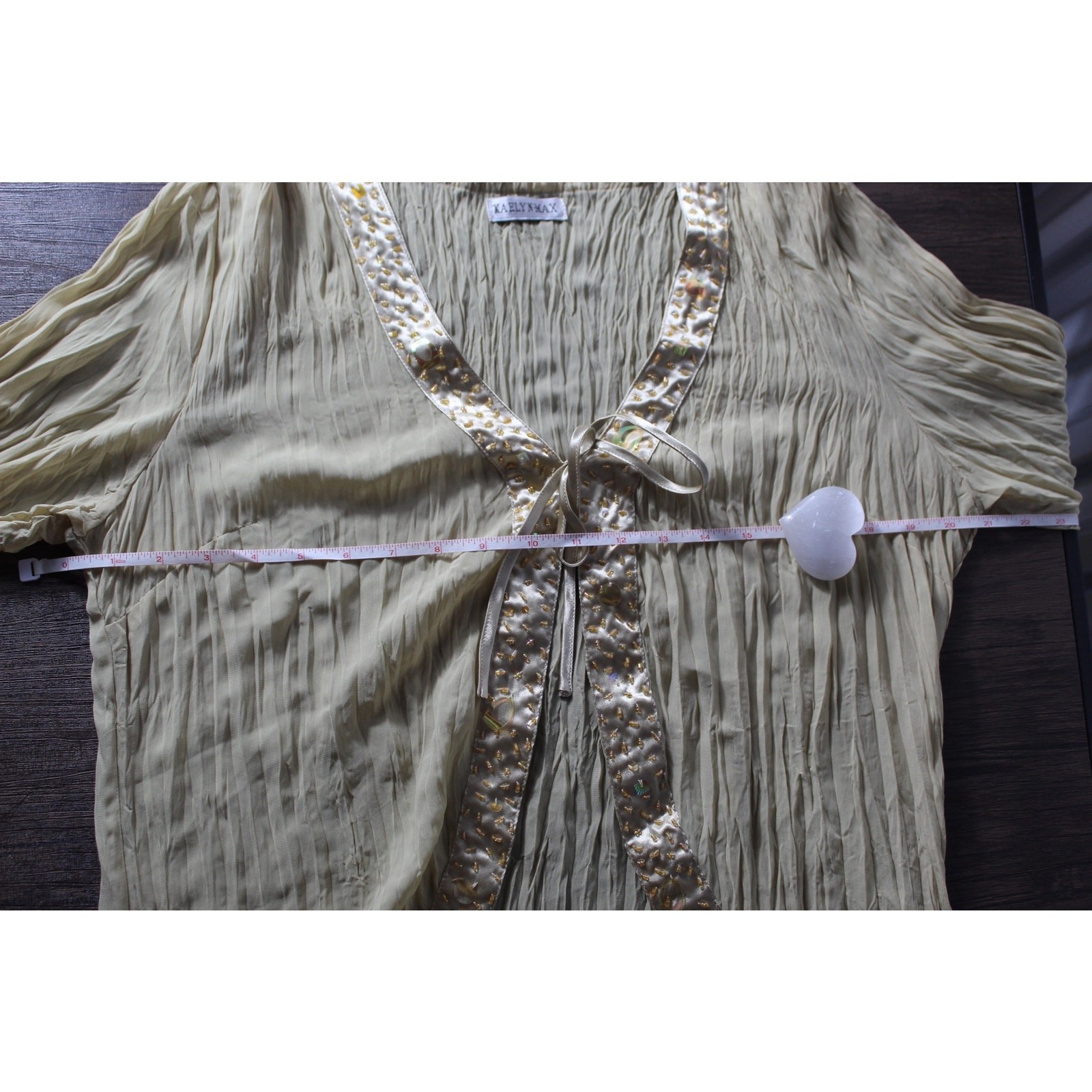 Vintage Kaelyn Max Y2K 90s Sheer Cardigan Beaded Satin Trim Tie Front XL
