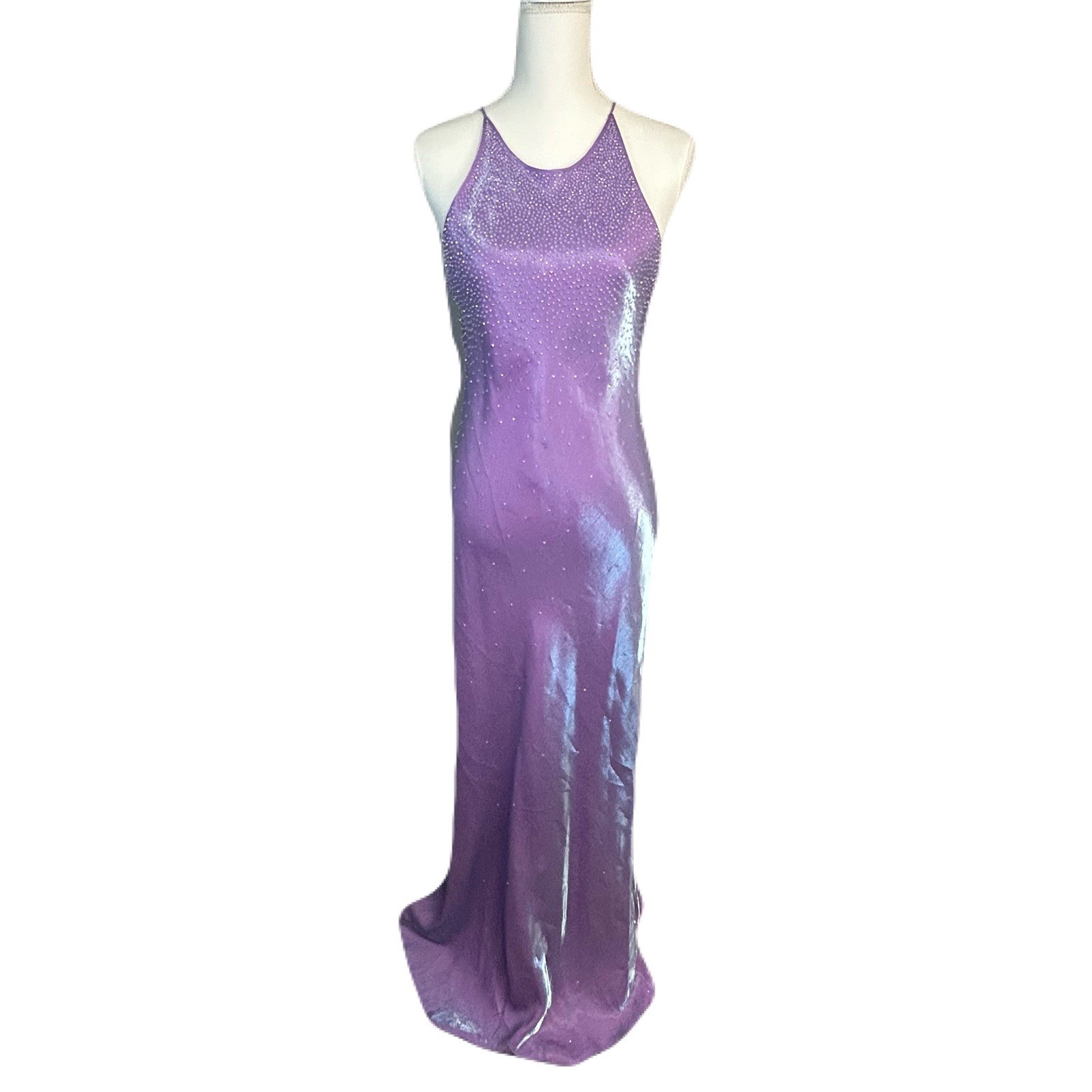 Vtg Chelsea Nites Iridescent Purple Formal Gown Beaded With Shawl Size 12 Prom
