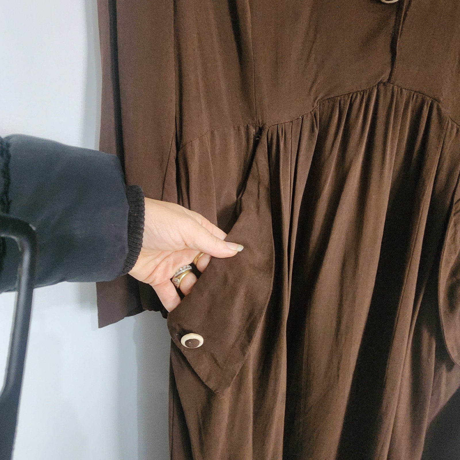 Original 40s Brown Dress M Hollywood Glamour WWII Pinup Land Girl Swing Dance