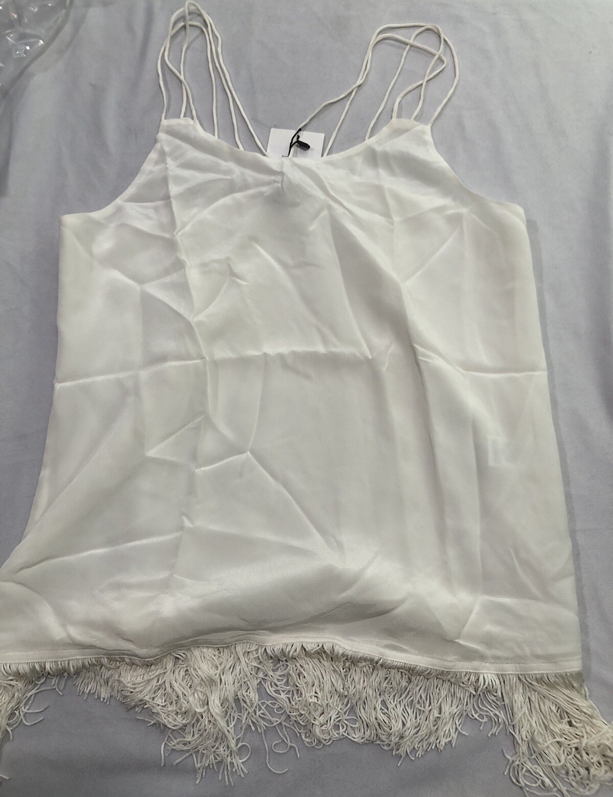 Cami White Lace/Fringe Opaque Camisole Size M