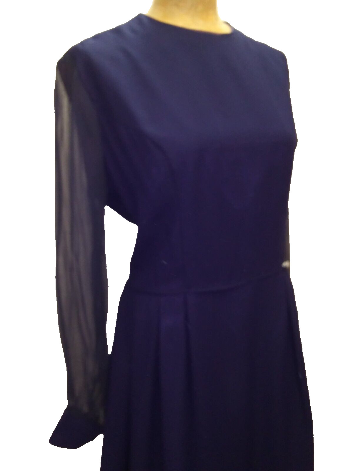 1960’s Dark Blue Rayon Chiffon Evening Party Dress The Globe Size Large NWT
