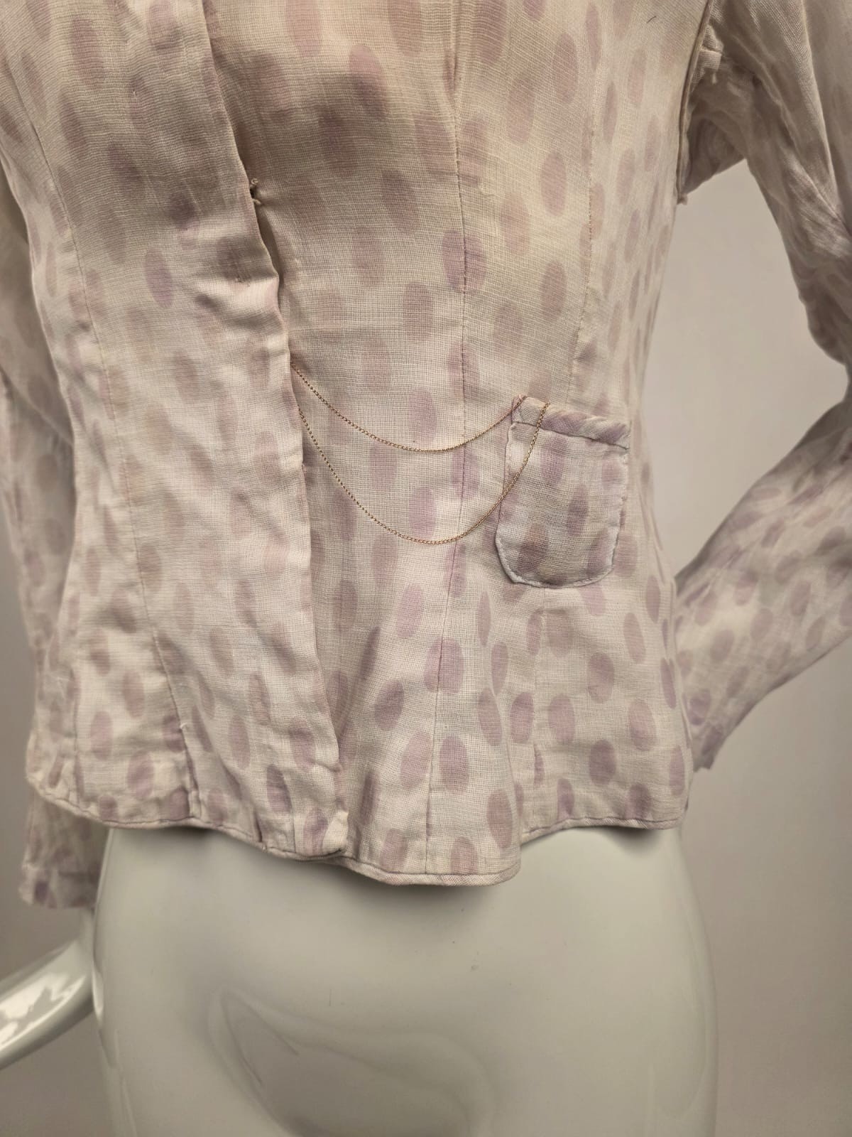 VICTORIAN 19TH C OVAL DOT MUSLIN BUSTLE BACK BODICE W WATCH POCKET
