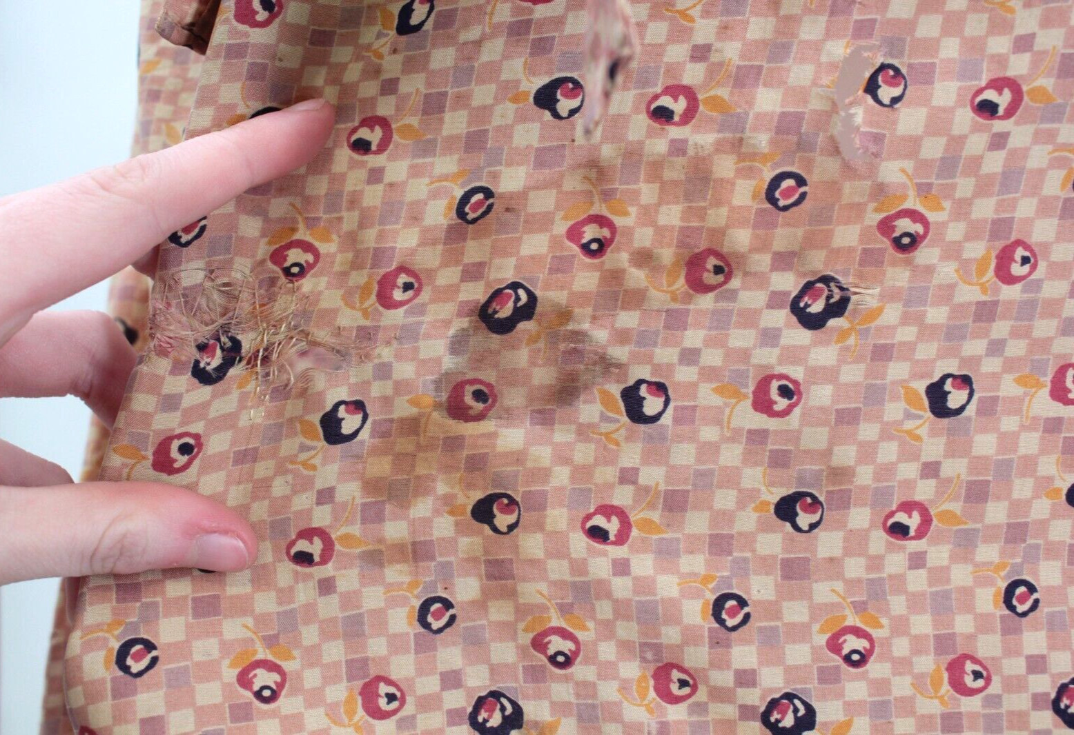 VTG Women’s 20s Tan & Peach Silk Drop Waist Dress W/ Floral Print 1920s Sz S/M