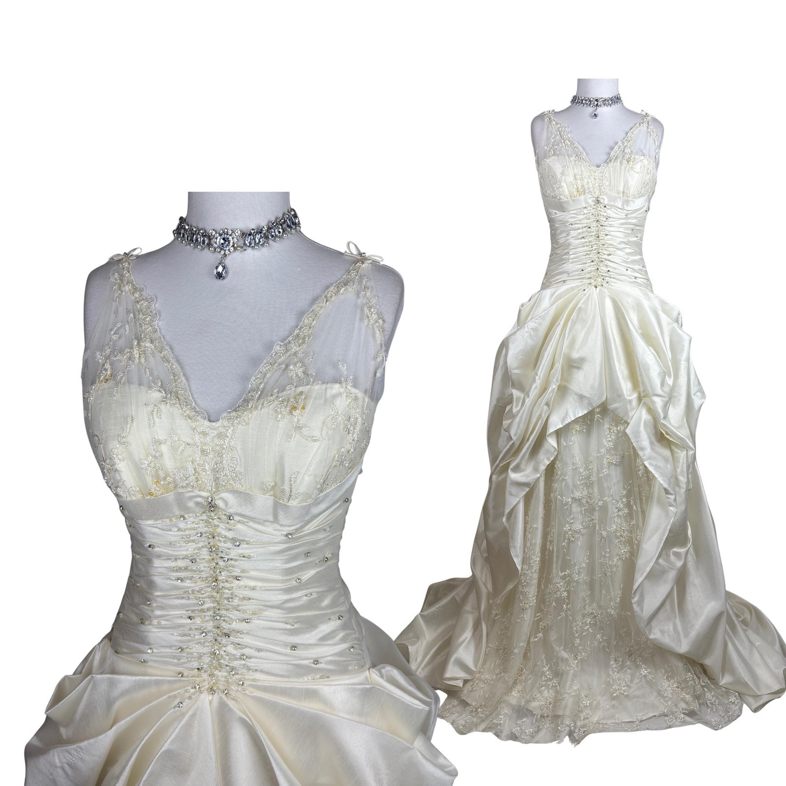 Vintage Romantic Wedding Dress With Veil Ivory Corset Bridal Gown Lace Fairycore