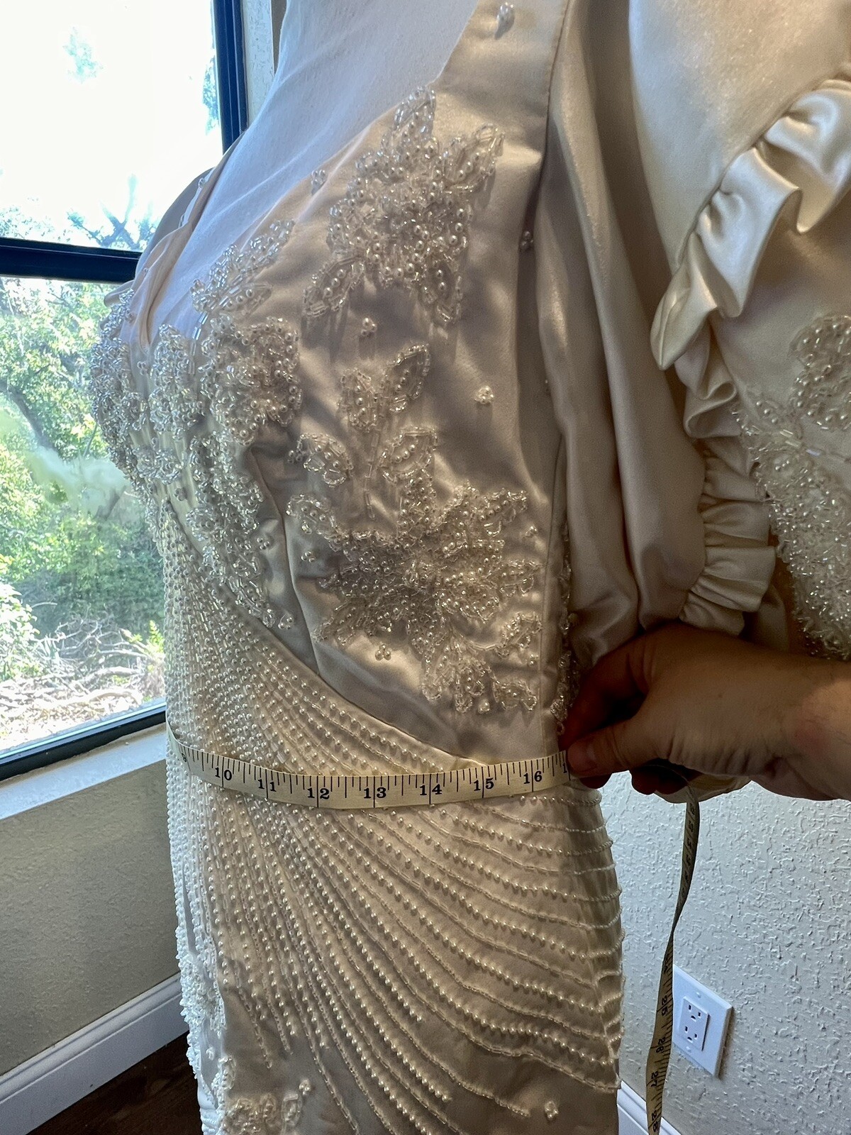 1980s Carlota Alfaro Handmade Beaded Wedding Dress Vintage Ivory Off White