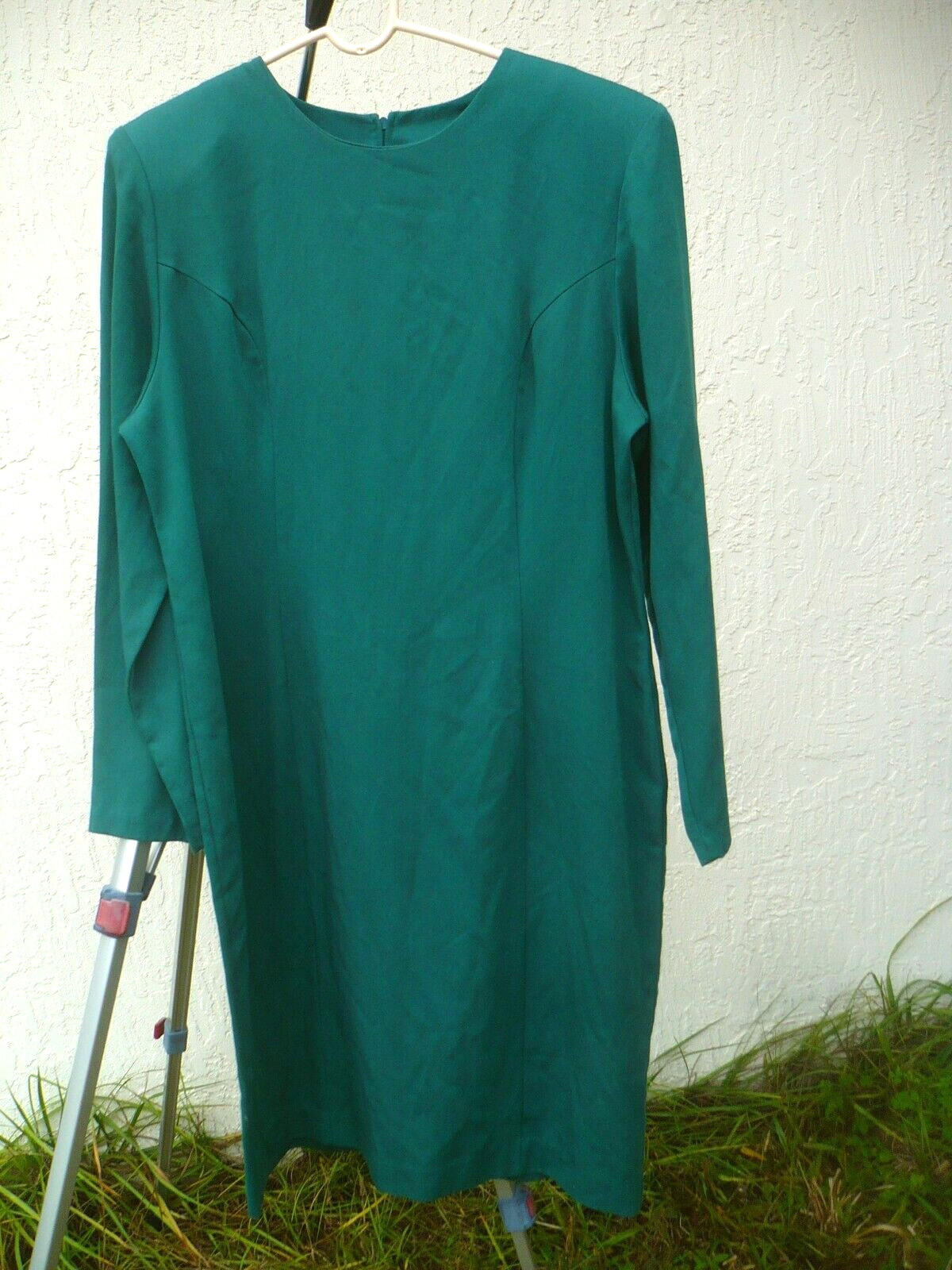 VTG 80 BEDFORD FAIR HUNTER SOLID GREEN SIMPLE HOURGLASS DRESS SECRETARY L MODEST