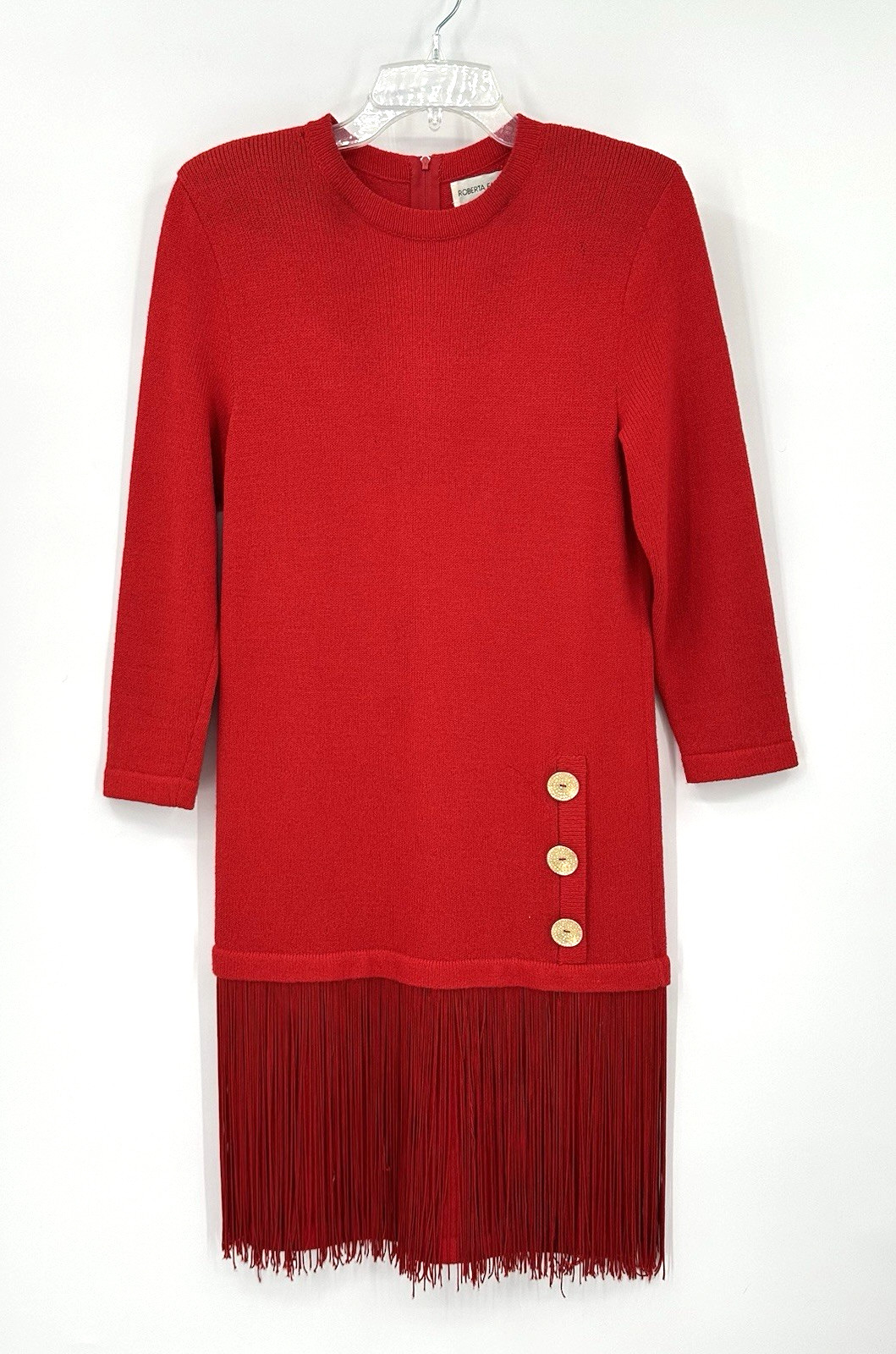 vintage fringe hem SWEATER DRESS red MP santana knit mod retro cocktail 80s 90s