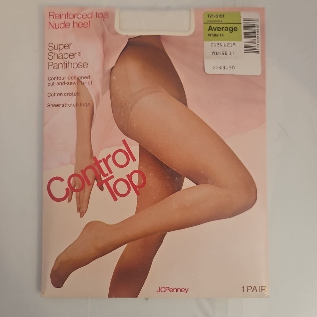 Vintage JC Penney Control Top Super Shaper Pantyhose Size Average – White