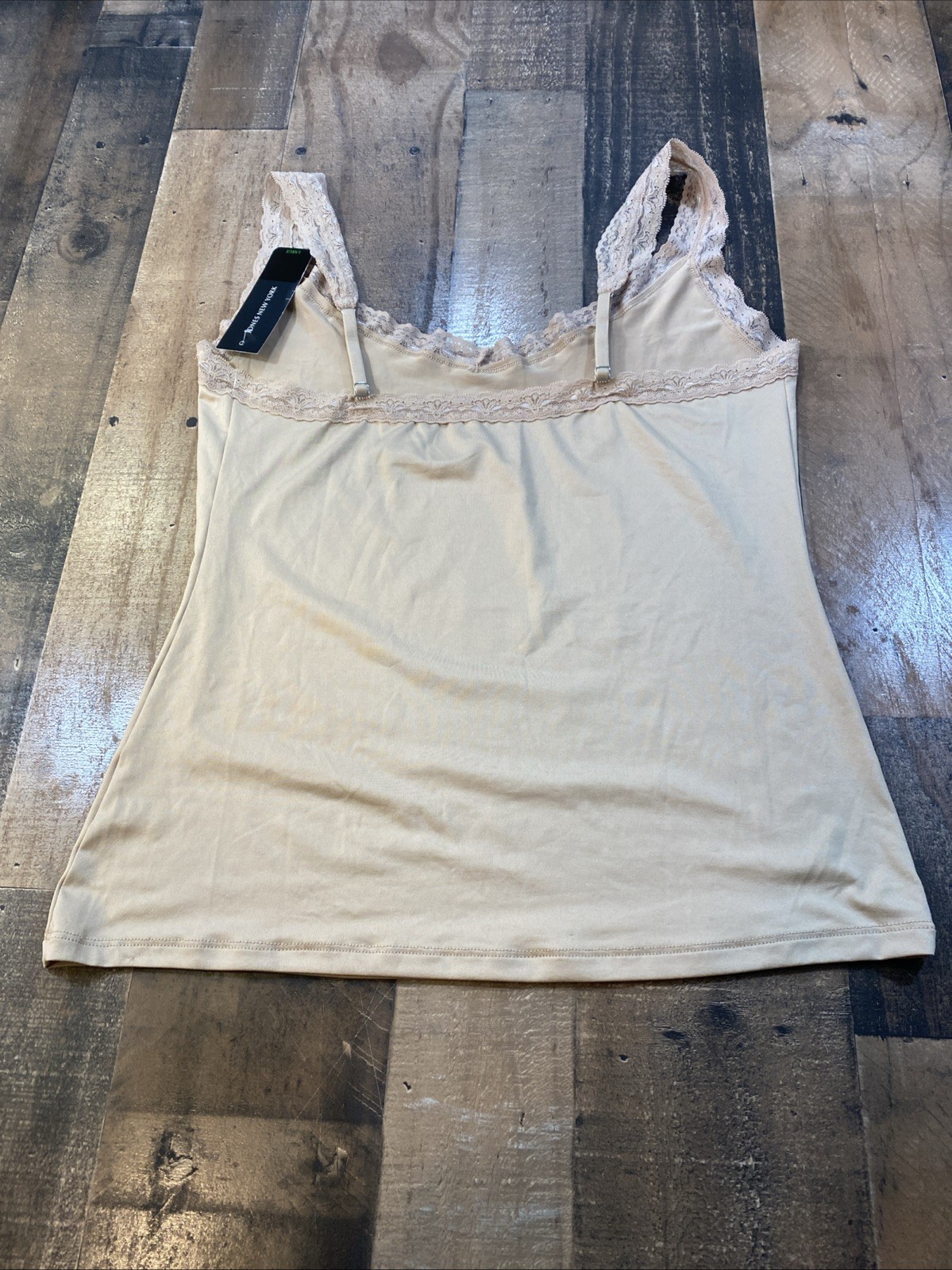 NWT Jones New York Beige polyester, Spandex Camisole with Lace Trim Size Large
