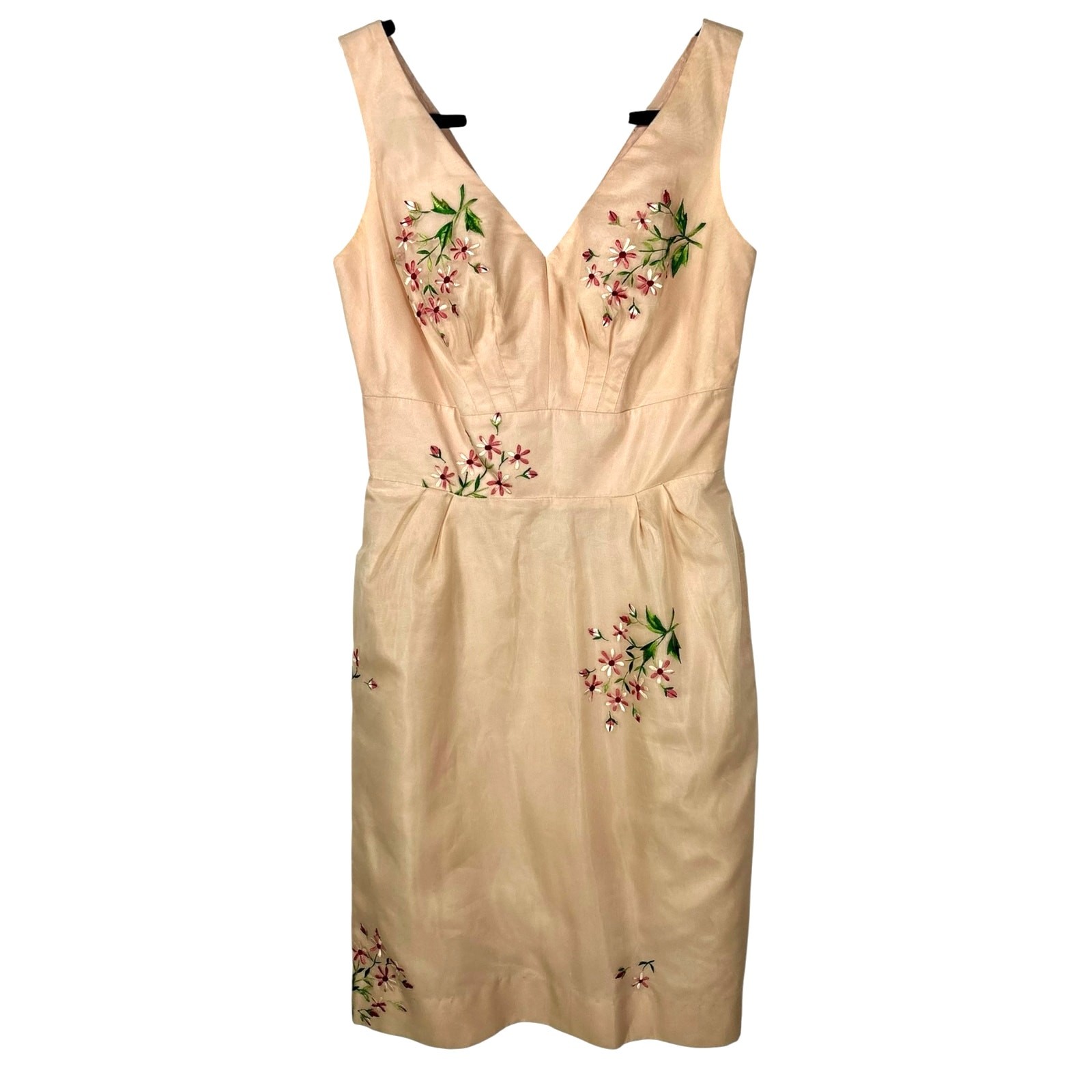 1960s Lilli Diamond Pink Silk Chiffon Embroidered Wiggle Dress As Is