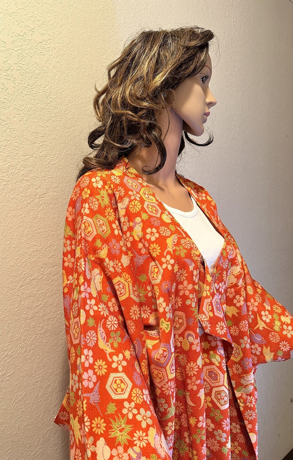 Silk Kimono-Cardigan, VINTAGE Kimono coat orange pure silk lRetro Taisho Roman
