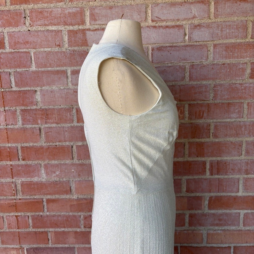 Vtg Miss Shaheen Silver Pleated Wide Leg Jumpsuit Size 10 Disco Retro