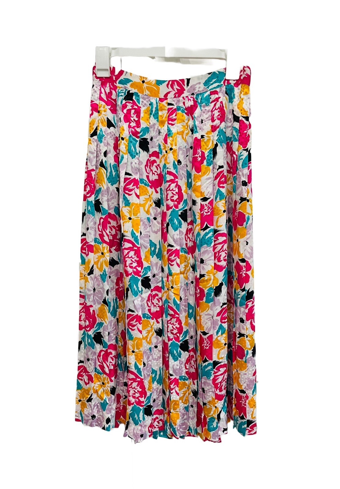 Halston III Vintage Midi Pleated Skirt Size 8 Colorful Floral Artsy Spring