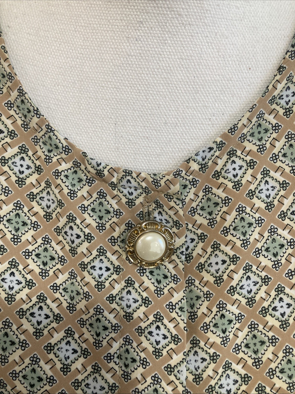 Vtg 90s Notations Geometric Tile Blouse Earth Tone Mod Career Shell Top Retro