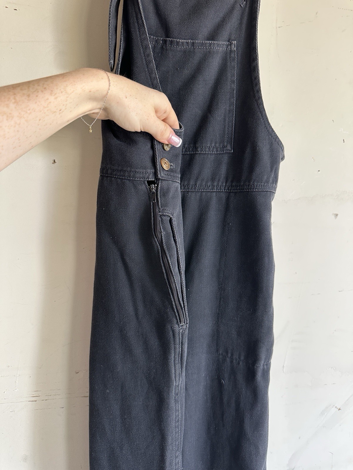 Vintage 70s black bell bottom wide leg overalls