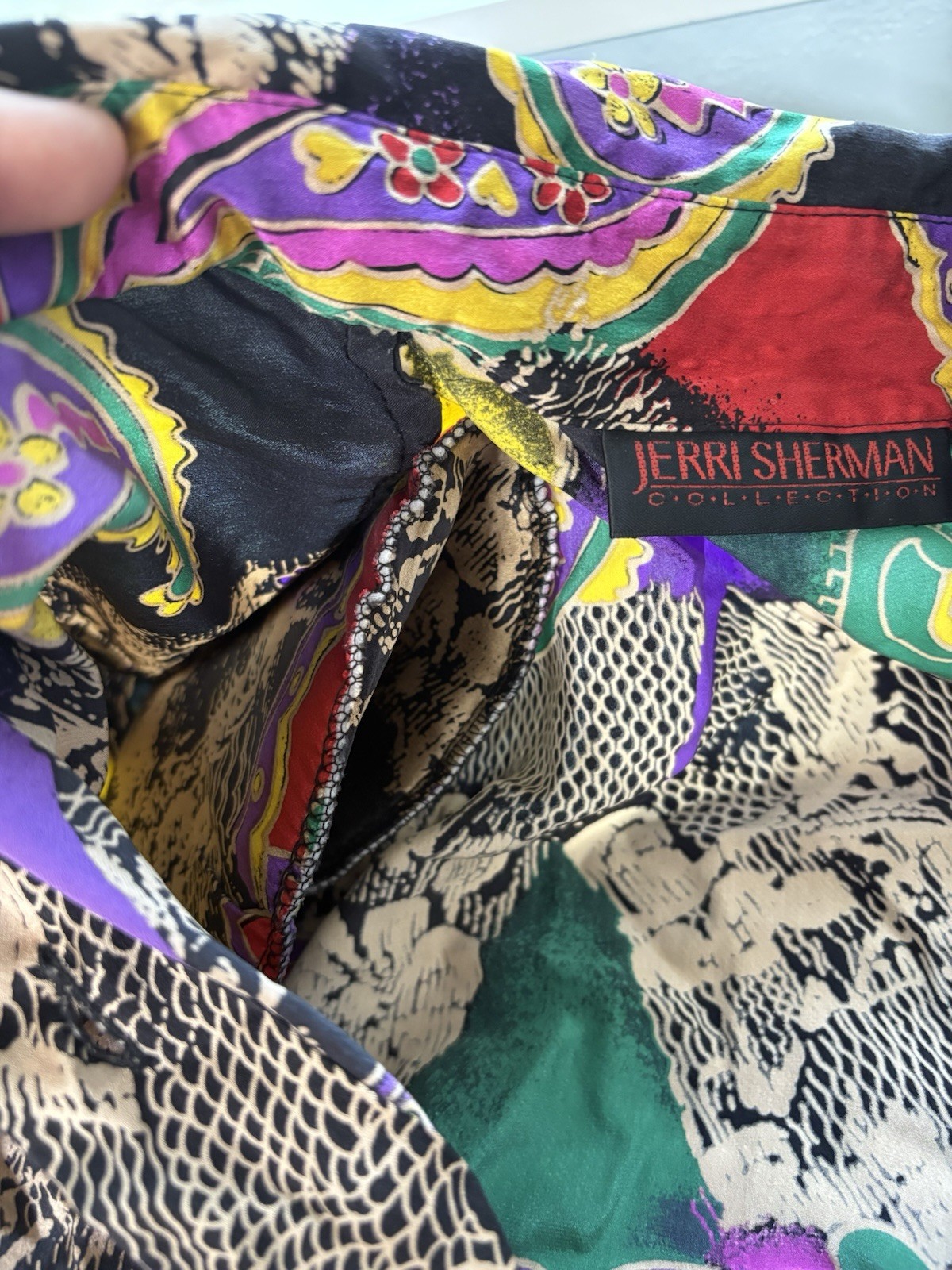 Vintage Jerri Sherman Collection Floral Paisley Multicolor Silk Shirt Blouse Top