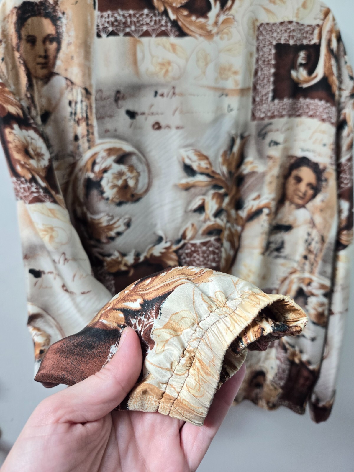 Vtg 1990s Silk Jacket Brown Rococo Baroque Faces Westbound II 1X
