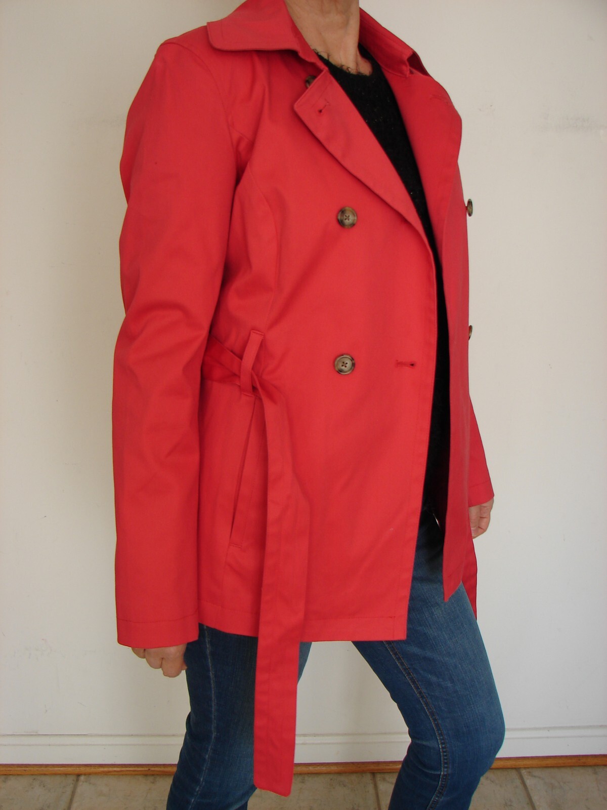 Brooks Brothers 346 Women’s Red Double Breasted Lined Jacket Trench Coat Belted