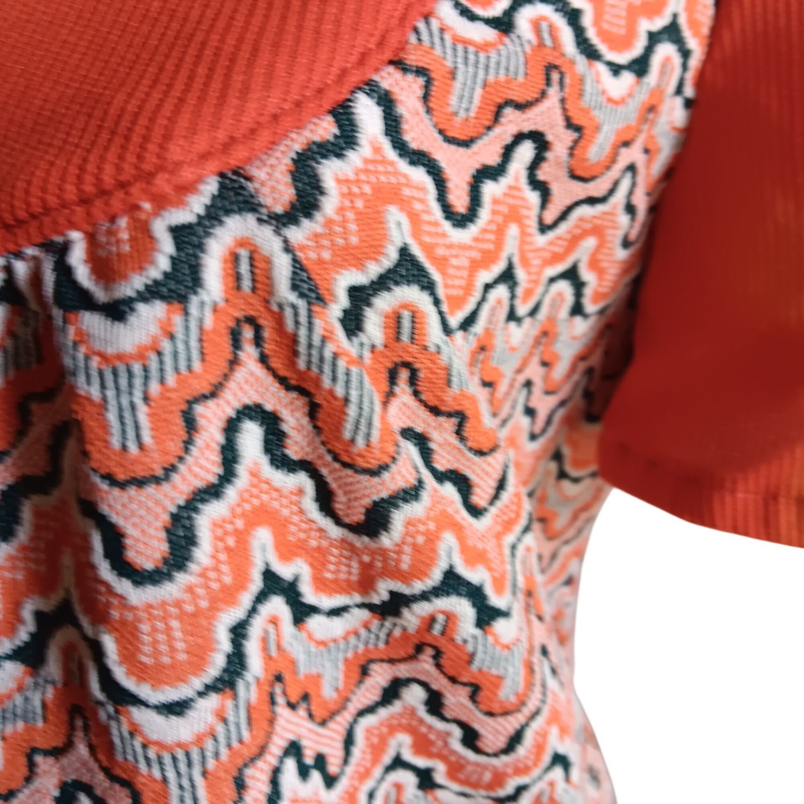 True Vintage Hippy Top Medium 1OF1 Zigzag Tunic Puff Sleeves Keyhole Neckline