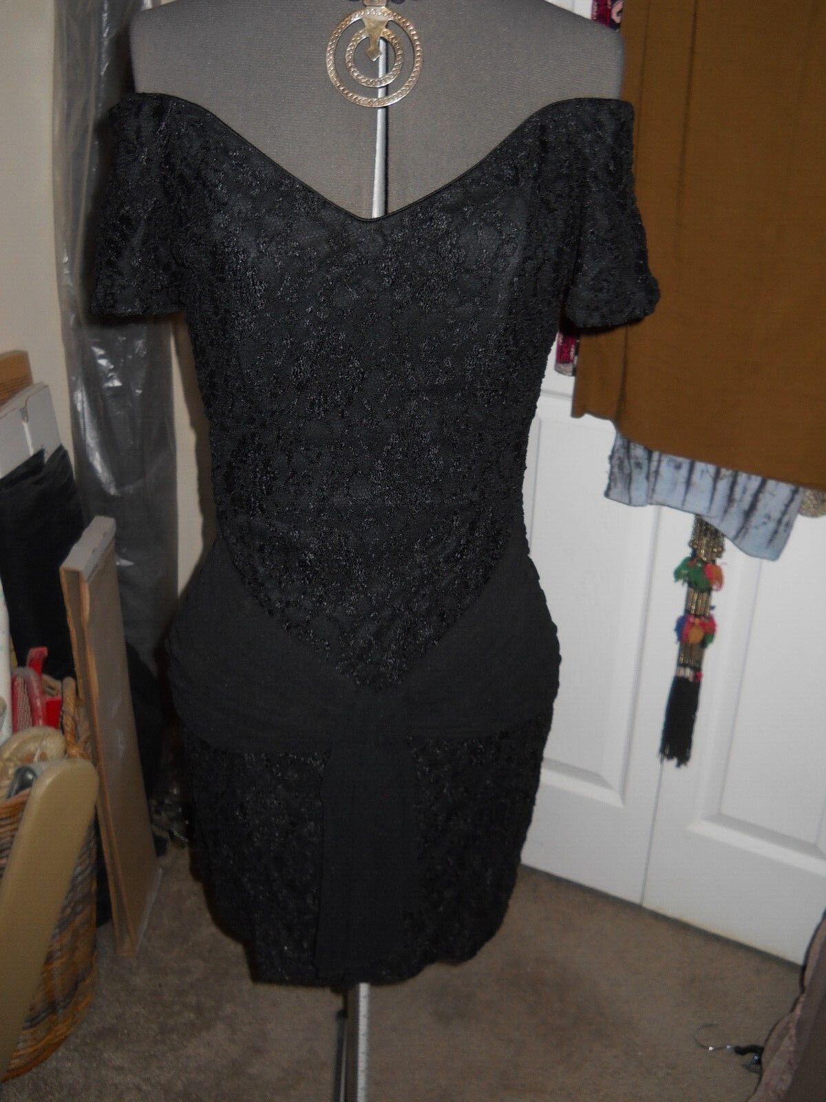 Vintage 90s L.A. Glo  *THE* Little Black Dress Off-Shoulder Wiggle Sheath 11/12