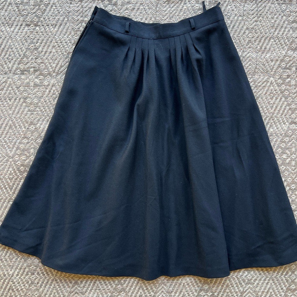 Vintage A-Line Full Wool Black Midi Skirt Made in France Louis Feraud FR 44