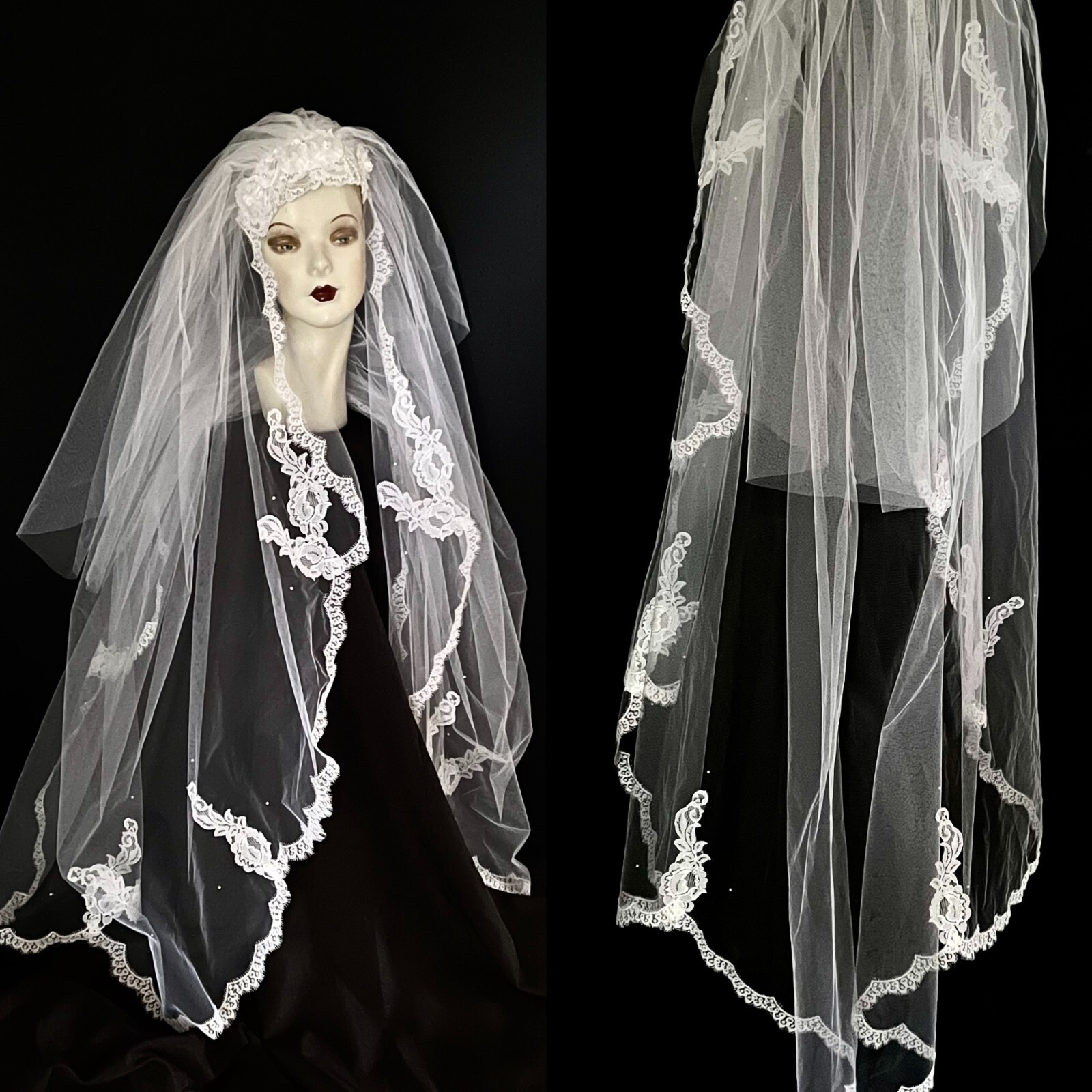 1950s Cupid Originals Cupcake Tiered Wedding Gown & Headpiece, White, Mint, XXS