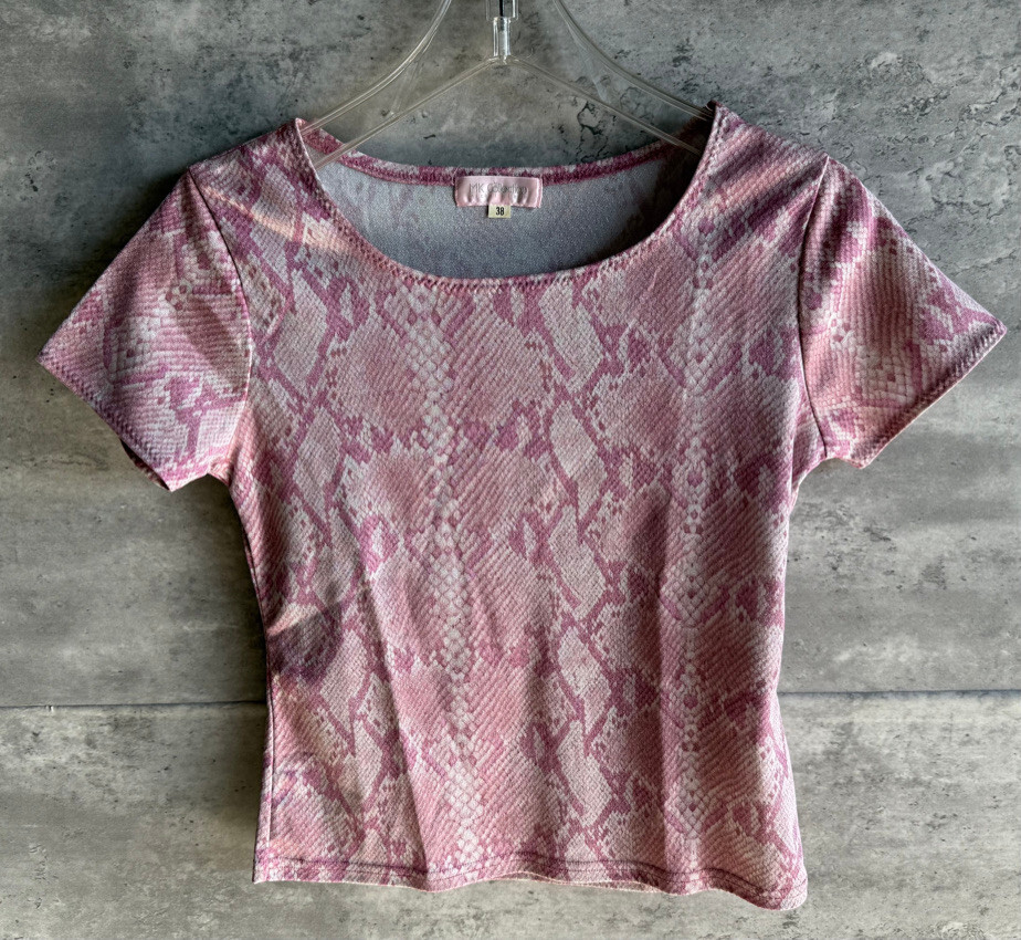 Vintage MK Collection Michel Klein Itokin Pink Snakeskin Glitter Top Sz 38 Japan