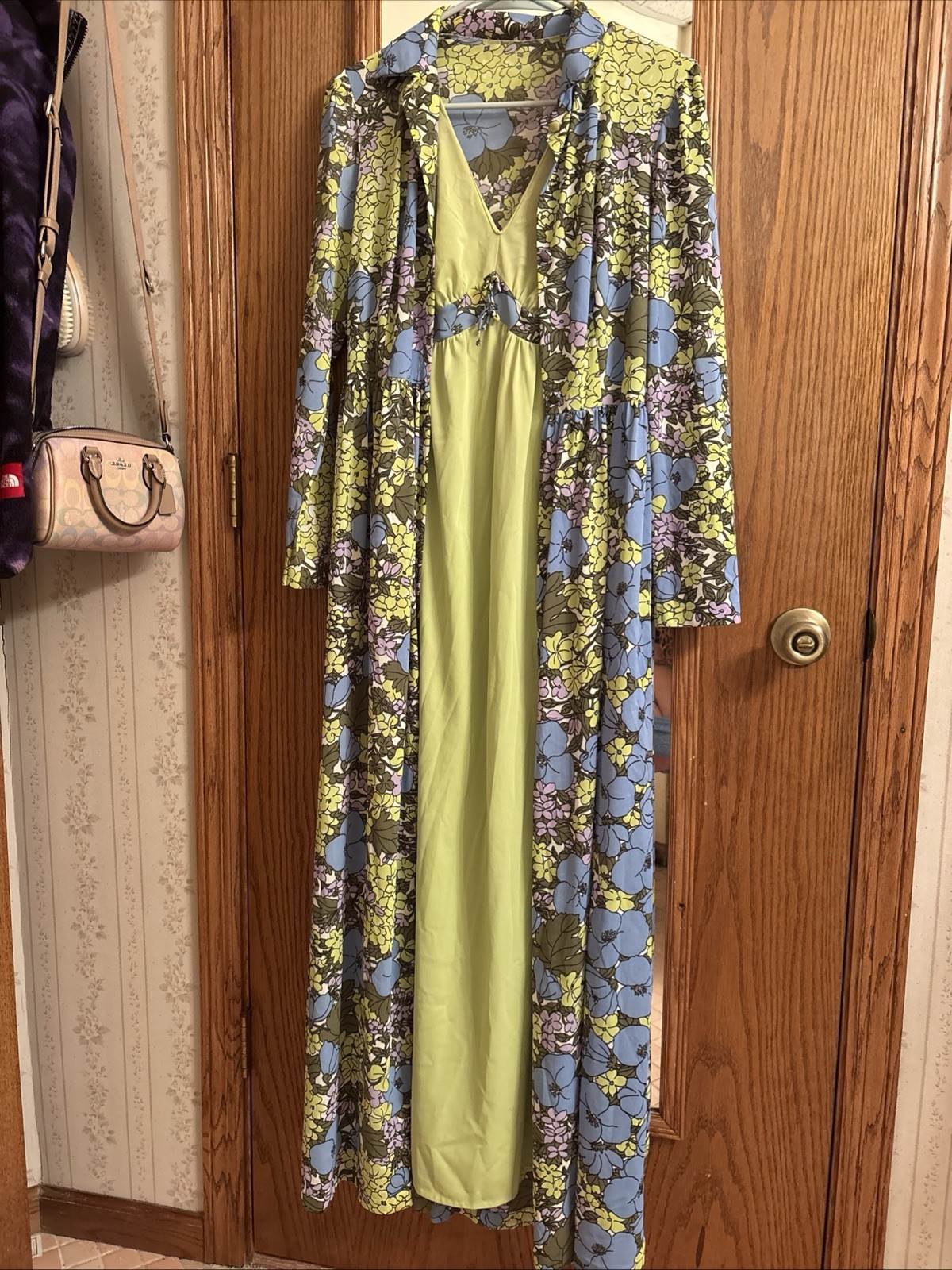 Vintage 70s Warners Retro Psychedelic Floral Dress And Robe Set Size M-L