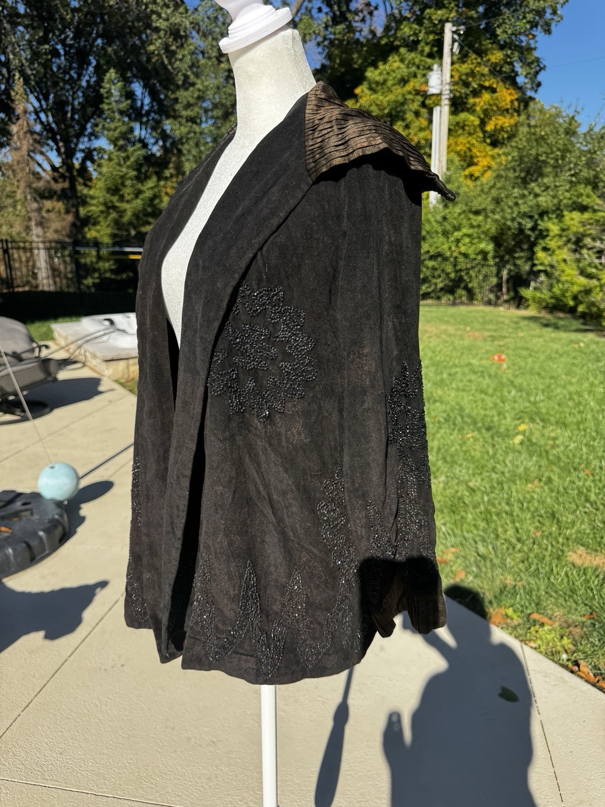 Antique Edwardian Black Beaded Mourning Jacket 1900s-1920s Silk Beadwork Coat