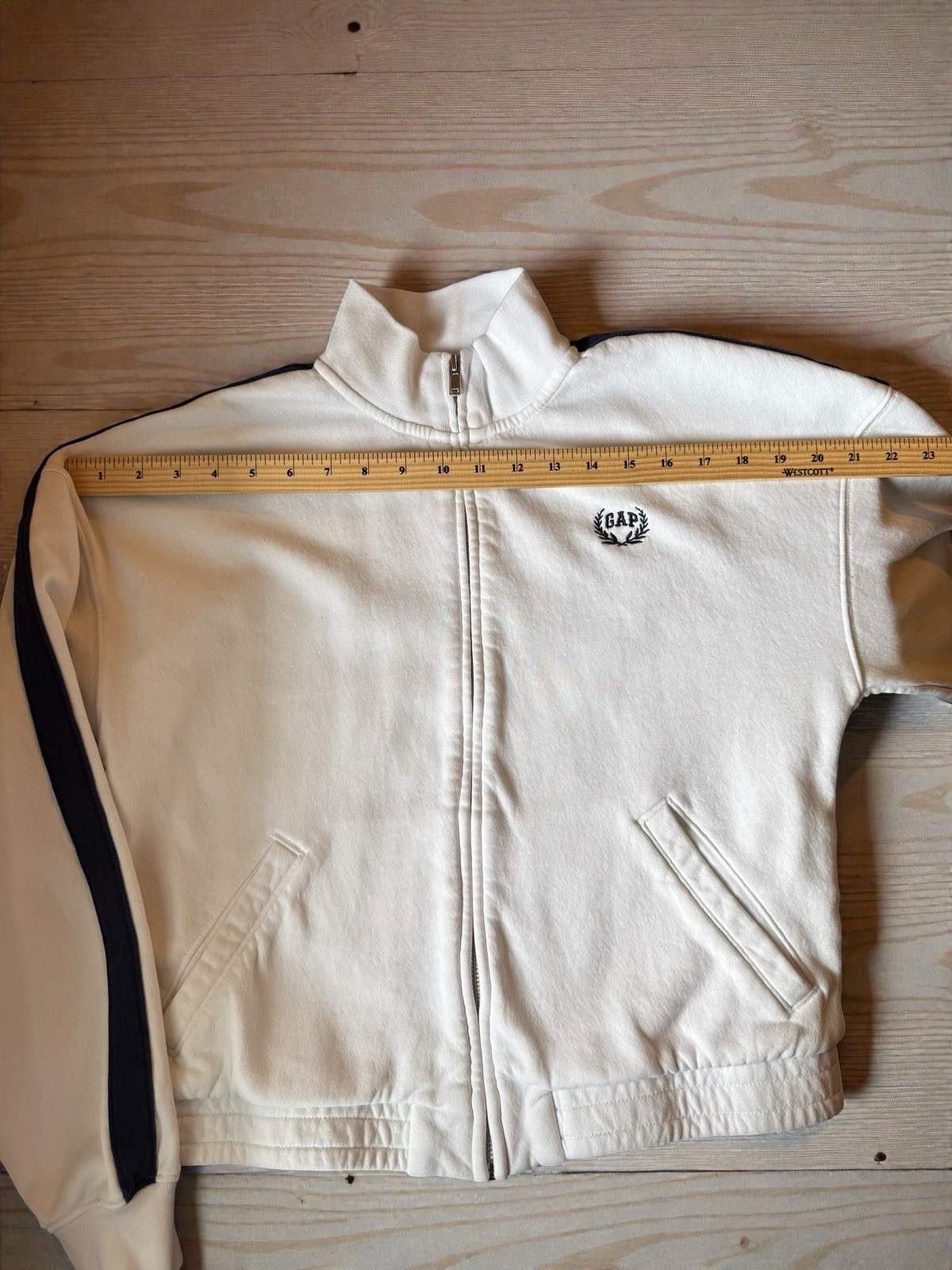 Vintage Gap Soft Track Jacket Size S White Blue Y2K Full Zip Pockets Logo