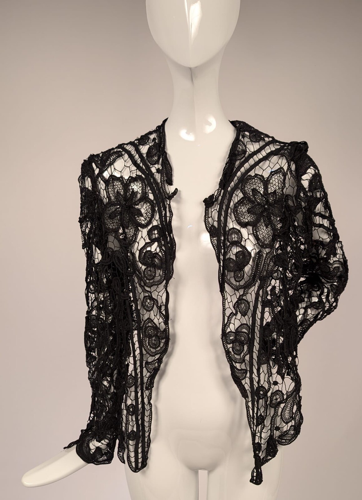 GOTHIC EDWARDIAN HAND MADE LACE JACKET W FLORAL MOTIFS