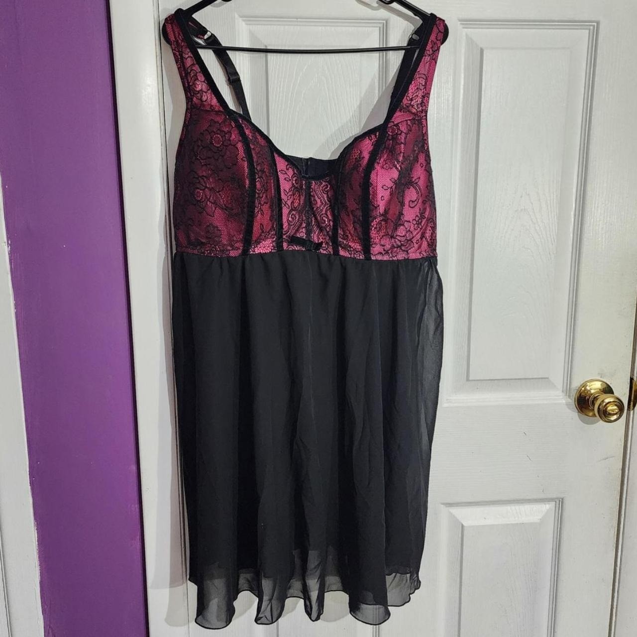 Vintage Pink & Black Lace Babydoll Chemise