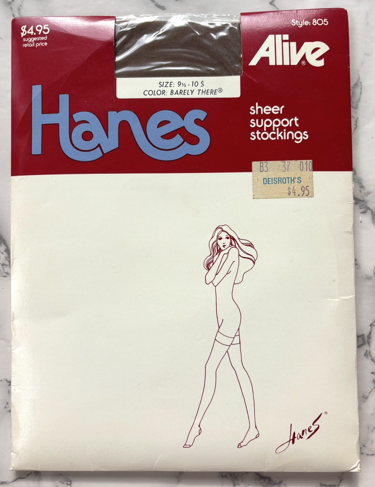 1PR VINTAGE HANES ALIVE RHT SUPPORT SHEER NYLON STOCKINGS 9 1/2-10 Barely There