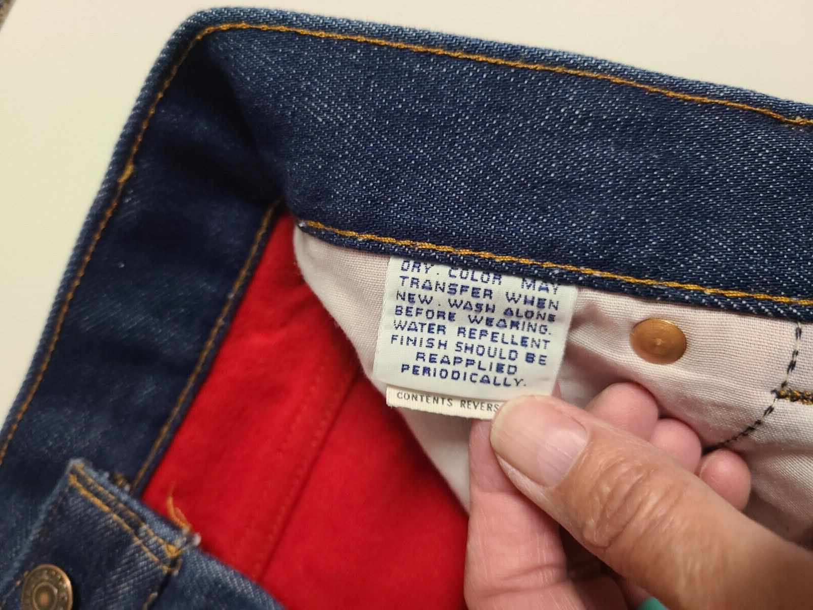 USA Vtg Womens Red Flannel Lined Levis 2517 Denim Blue Jeans Orange Tab Medium