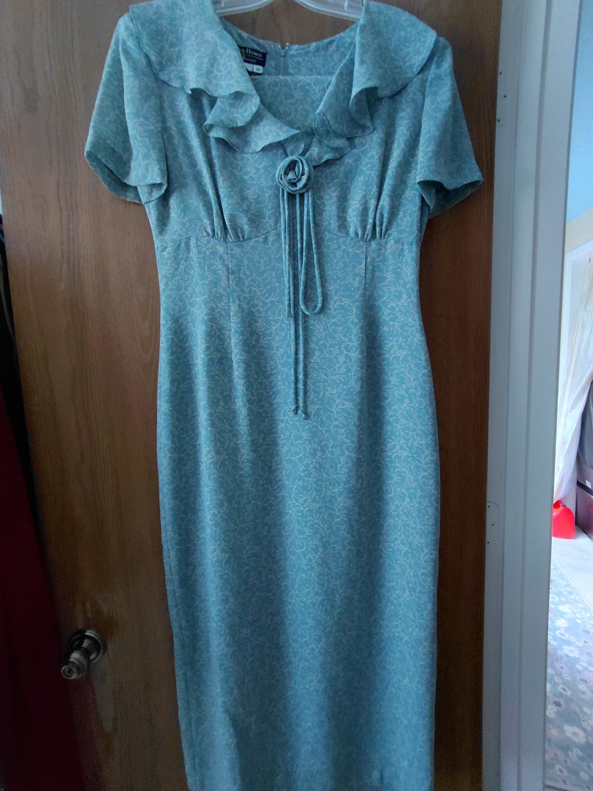 VINTAGE Teal Floral Midi Sheath Dress Cynthia Howie For Maggie Boutique sz 10
