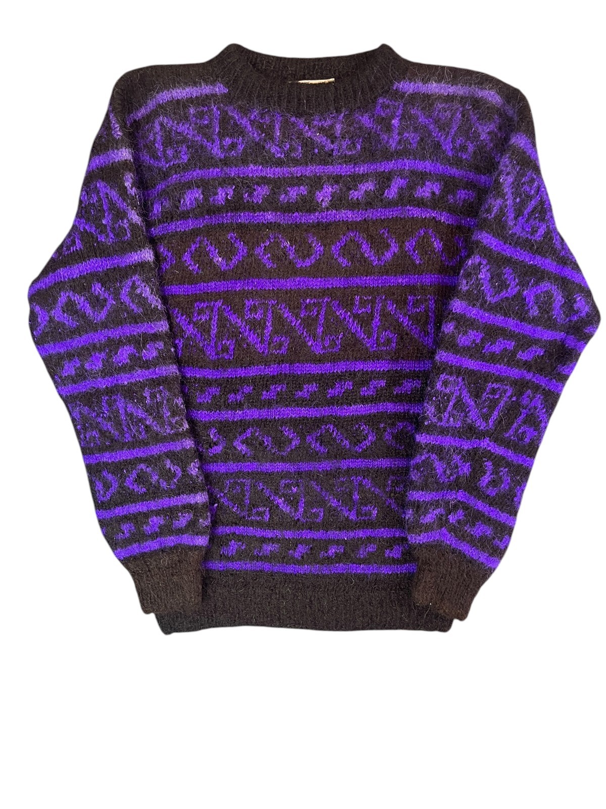Vintage Andex Alpaca Sweater M Bolivia Handmade Geometric Knit Purple