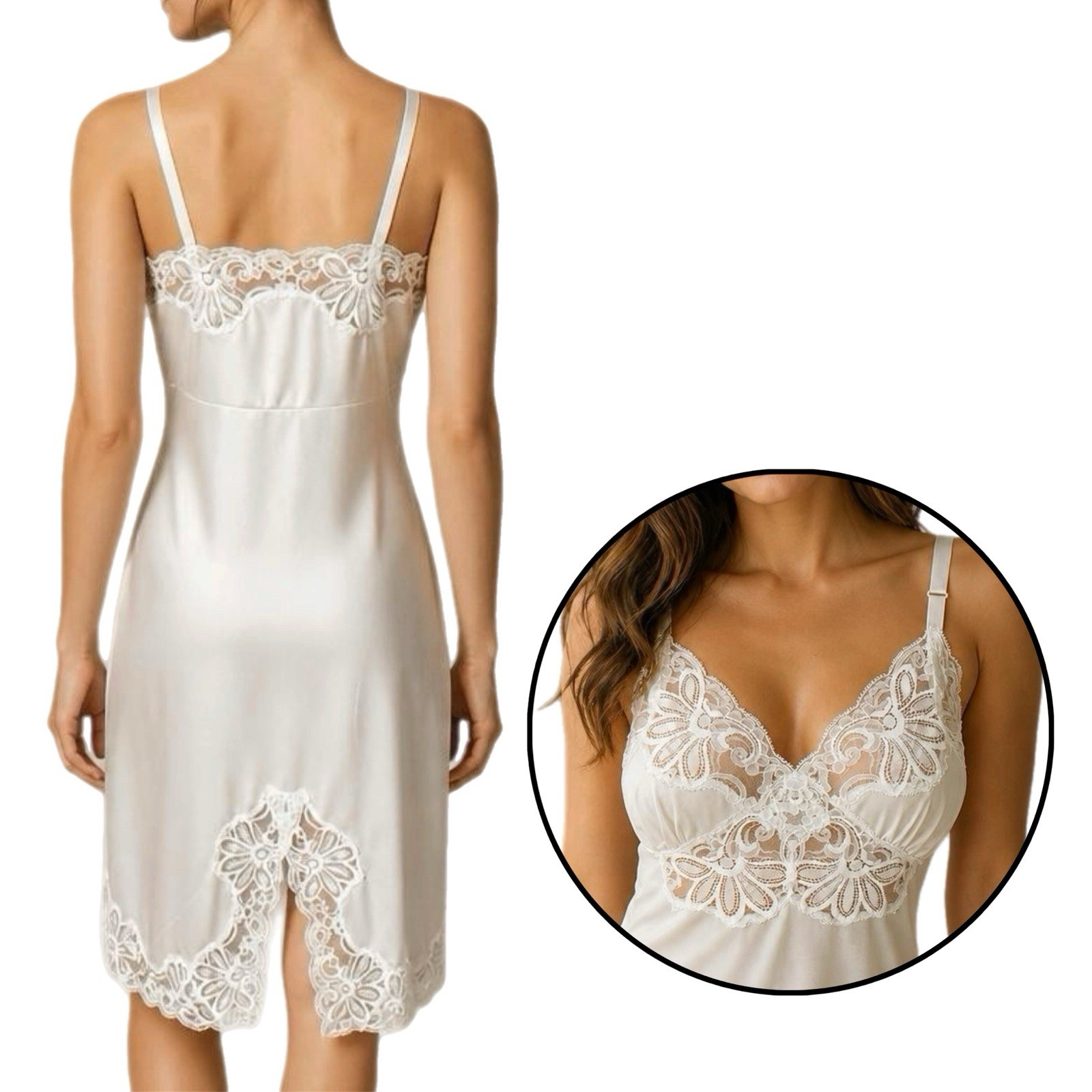 Vintage Shadowline Lingerie Dress Womans 70s Intimate Ivory Lace Slip – 34