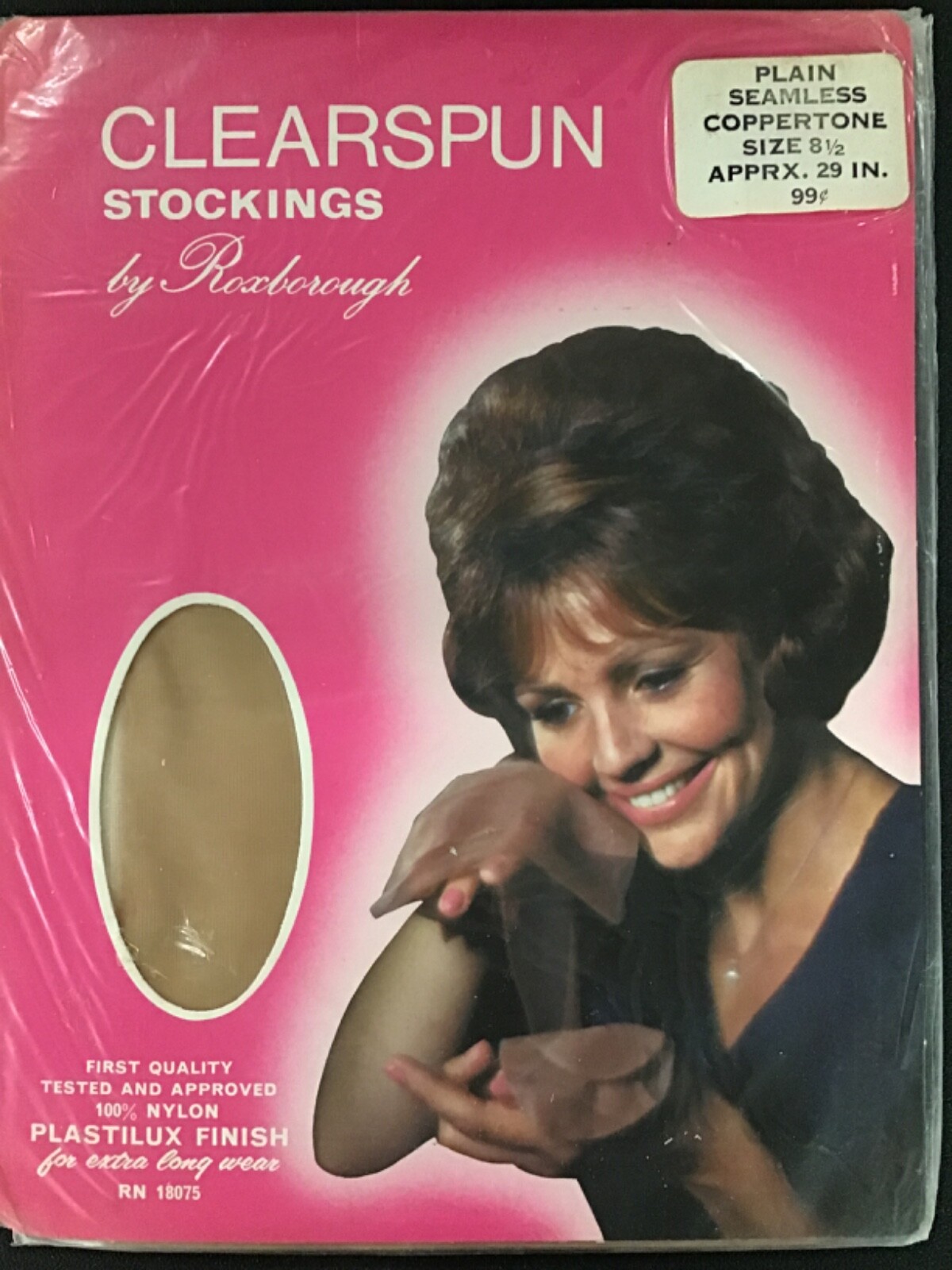 1PR NOS VTG FLAT KNIT CLEARSPUN BY ROXBOROUGH SEAMLESS COPPERTONE COLOR 8.5 29”