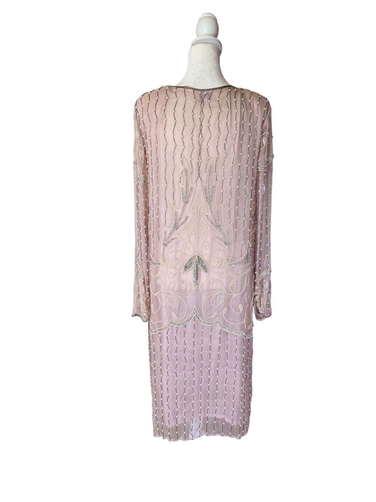 Vintage Jasmine by KVM 100 % silk pearl Beaded & sequined Blush Pink Dress sz M