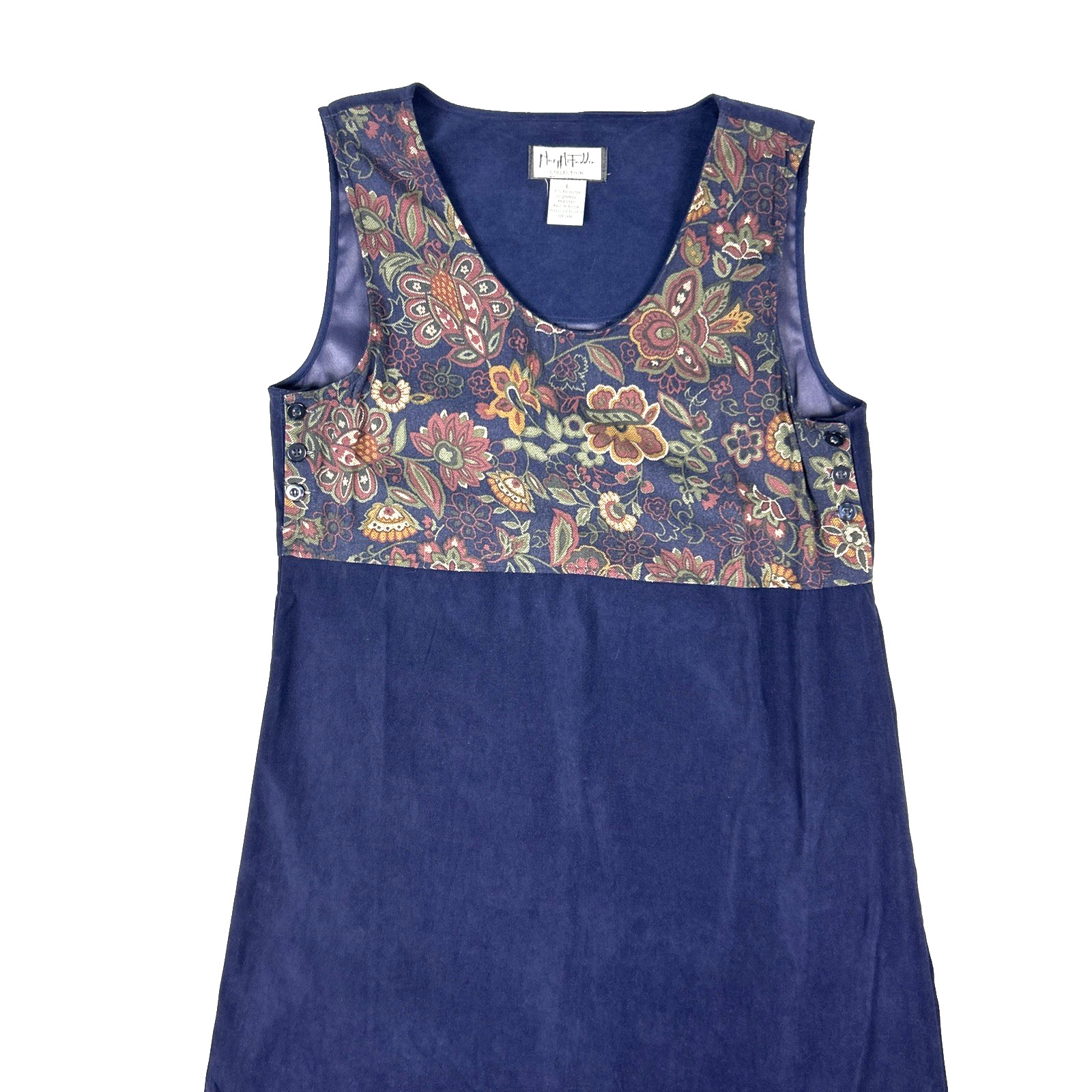 Vintage Mary McFadden Maxi Dress Jumper Large Made in Russia Navy Floral Bodice