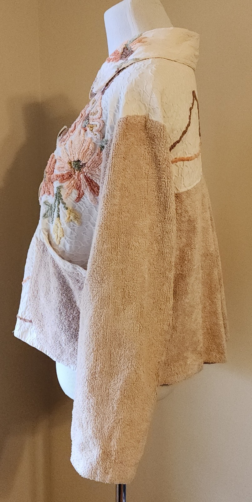 VTG Chenille Jacket Blanket Coat Bedspread Robe Deep Pile Floral 90s Does 50s