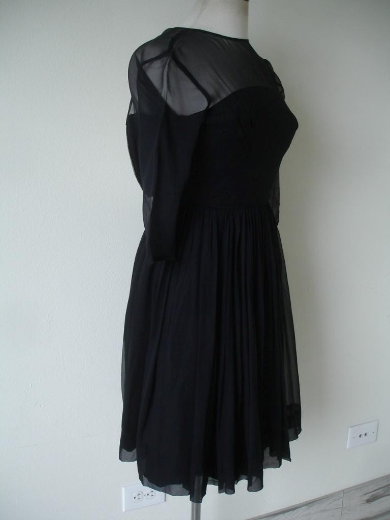 Women’s XS Vtg 1920’s Little Black Dress Petite Juniors Sheer Crepe Peplum USA